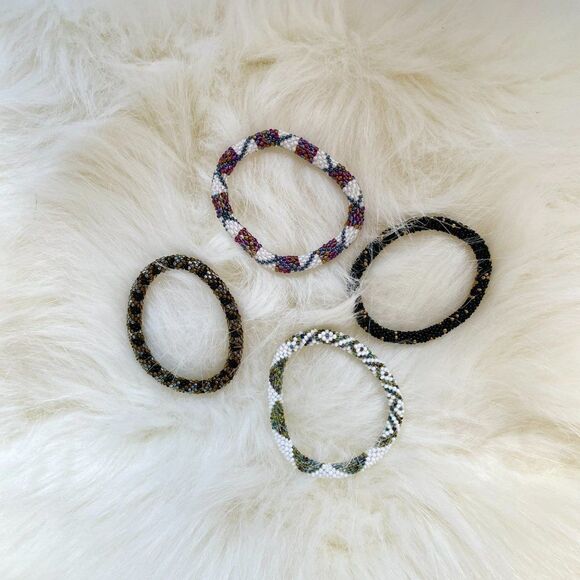 HAND CRAFTED in Nepal Beaded Bracelets (set of 4) BRONZ2 - Picture 2 of 3